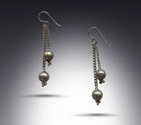 Silver Steel Round Bead and Chain Earrings with Niobium Ear Wires for Sensitive Ears-Earrings- Creative Jewelry by Marcia
